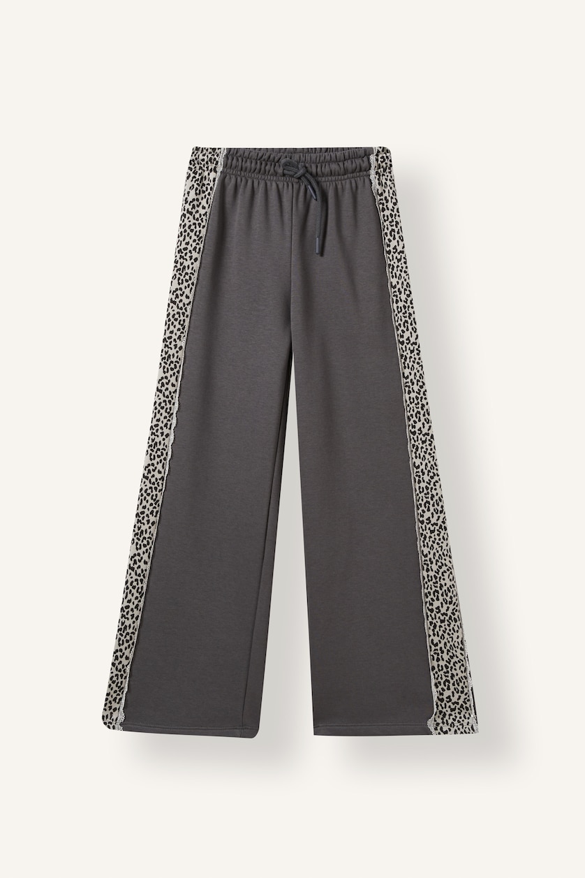 Kız Çocuk - Genç Kız Antrasit Wide Leg Leopar Şeritli Eşofman Altı Kız Çocuk
