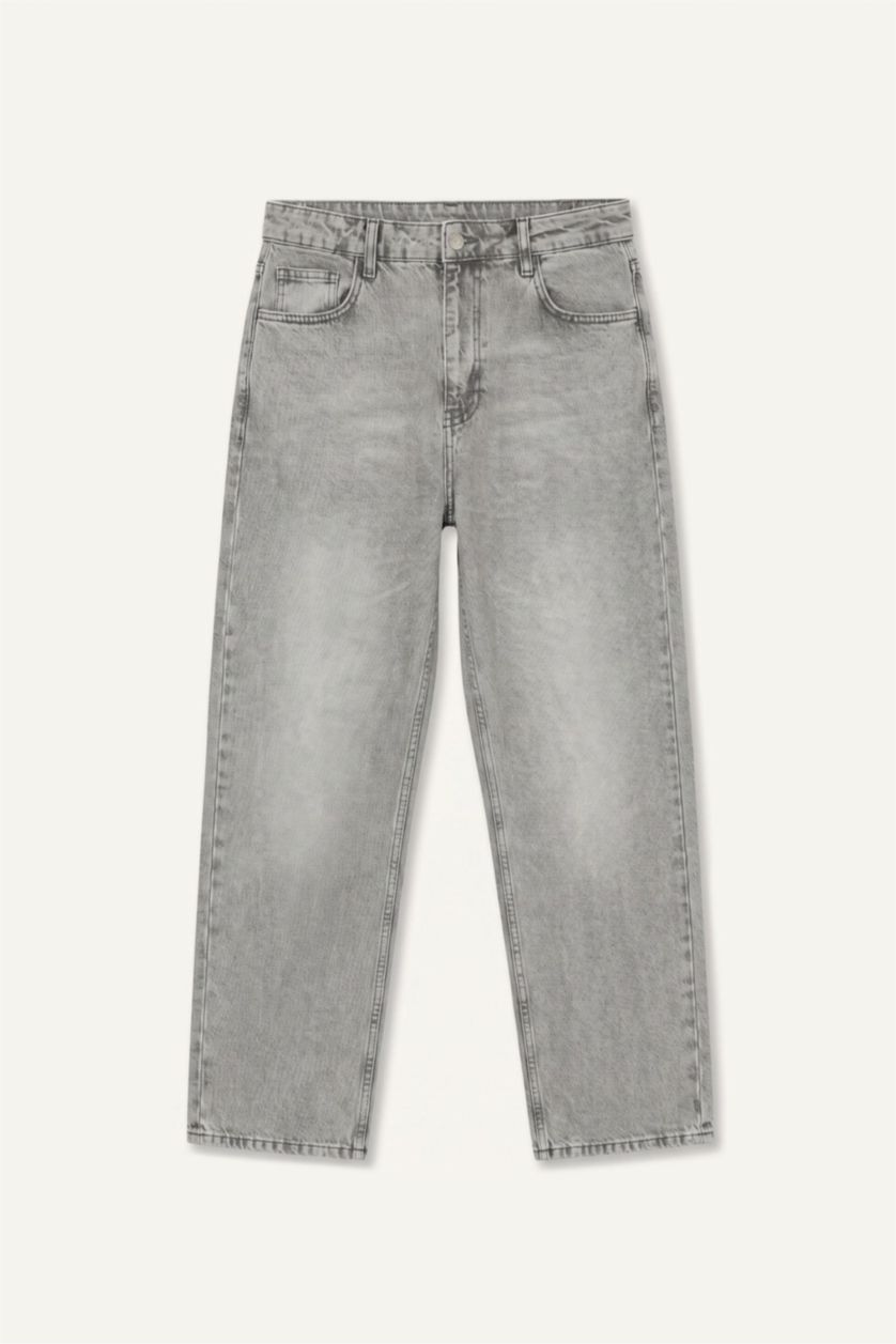 Man Light Grey Baggy Fit Trousers