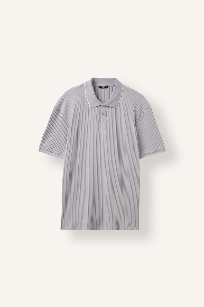 Erkek Gri Regular Fit Fitilli Polo Tişört