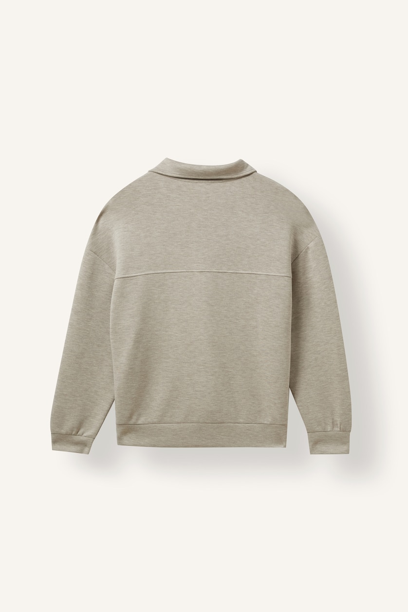 Kadın Bej Melanj Oversize Yarım Fermuarlı Modal Basic Sweatshirt