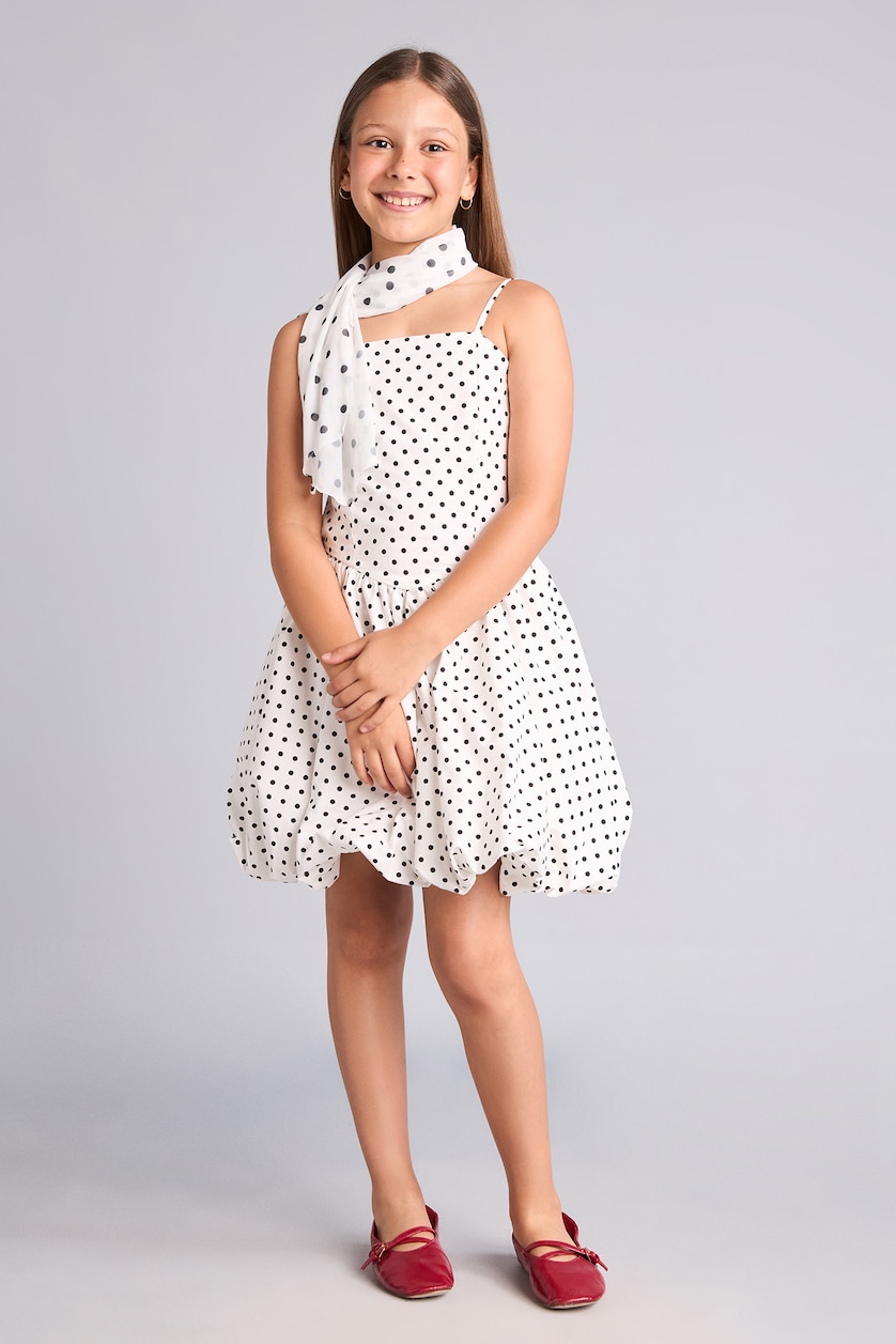 Young Girls - Teen Girls White Balloon Fit Sleeveless Woven Dress