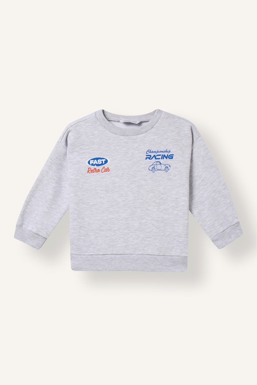 Erkek Bebek Optik Gri Melanj Oversize Baskılı Sweatshirt Erkek Bebek