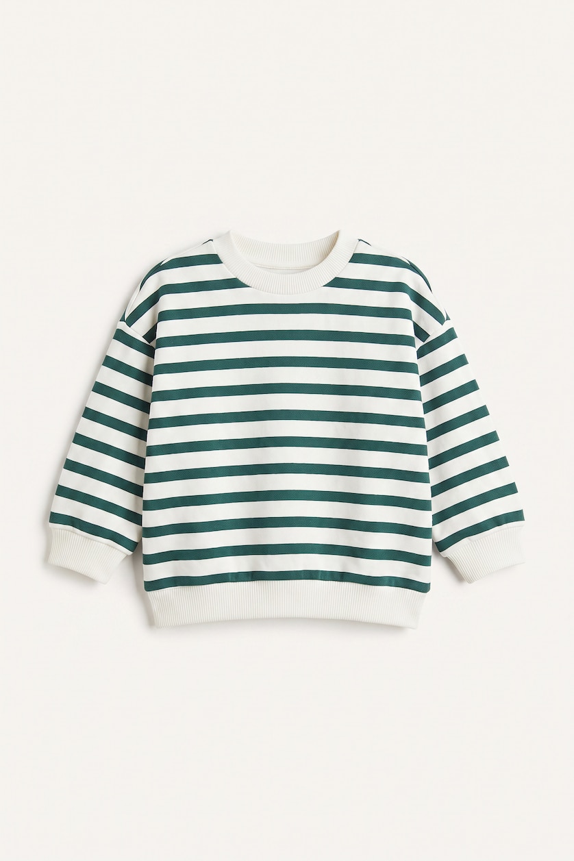 Erkek Bebek Koyu Yeşil Oversize Çizgili Sweatshirt Erkek Bebek