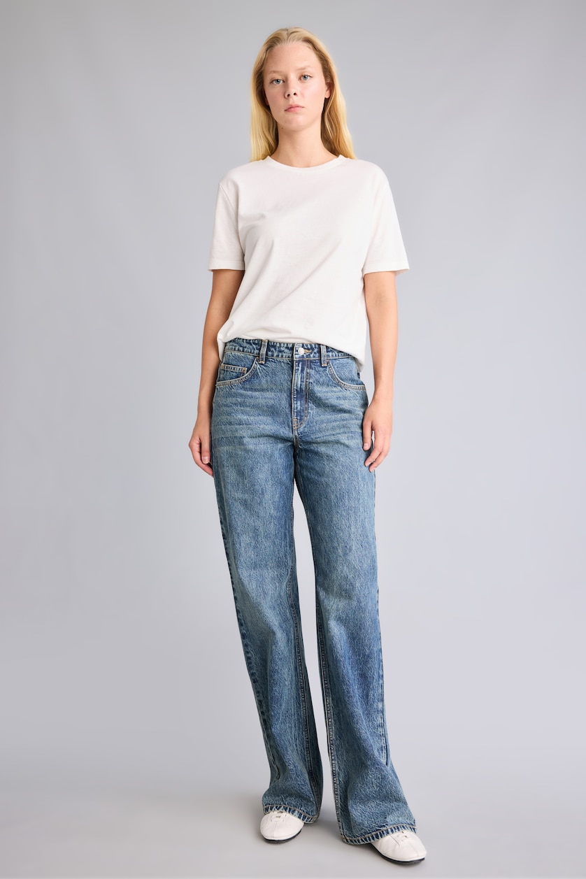FEMME Bleu Jean taille haute large Coupe droite
