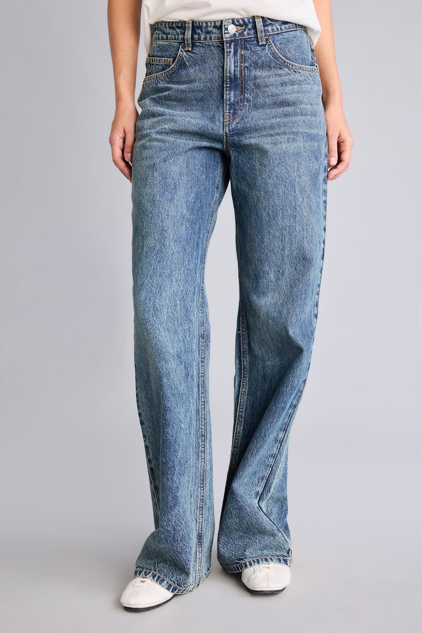 FEMME Bleu Jean taille haute large Coupe droite