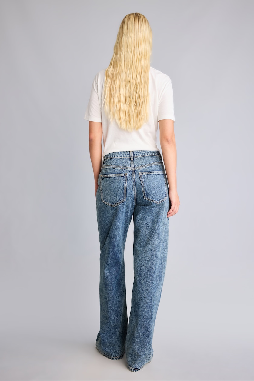 FEMME Bleu Jean taille haute large Coupe droite