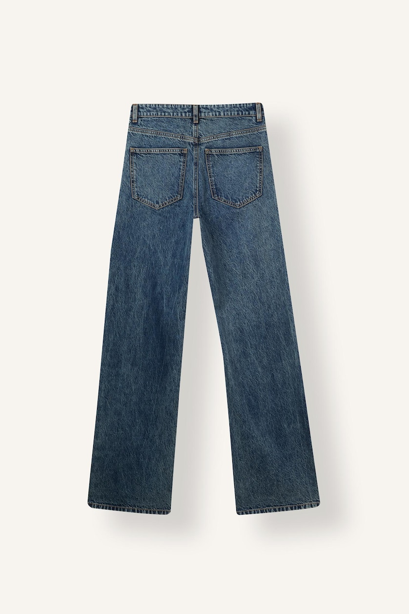 FEMME Bleu Jean taille haute large Coupe droite