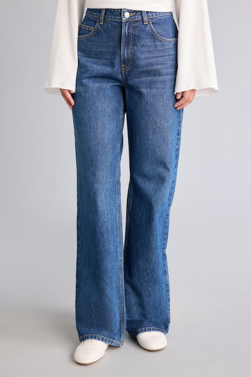 FEMME Bleu Foncé Jean large à taille haute Coupe droite