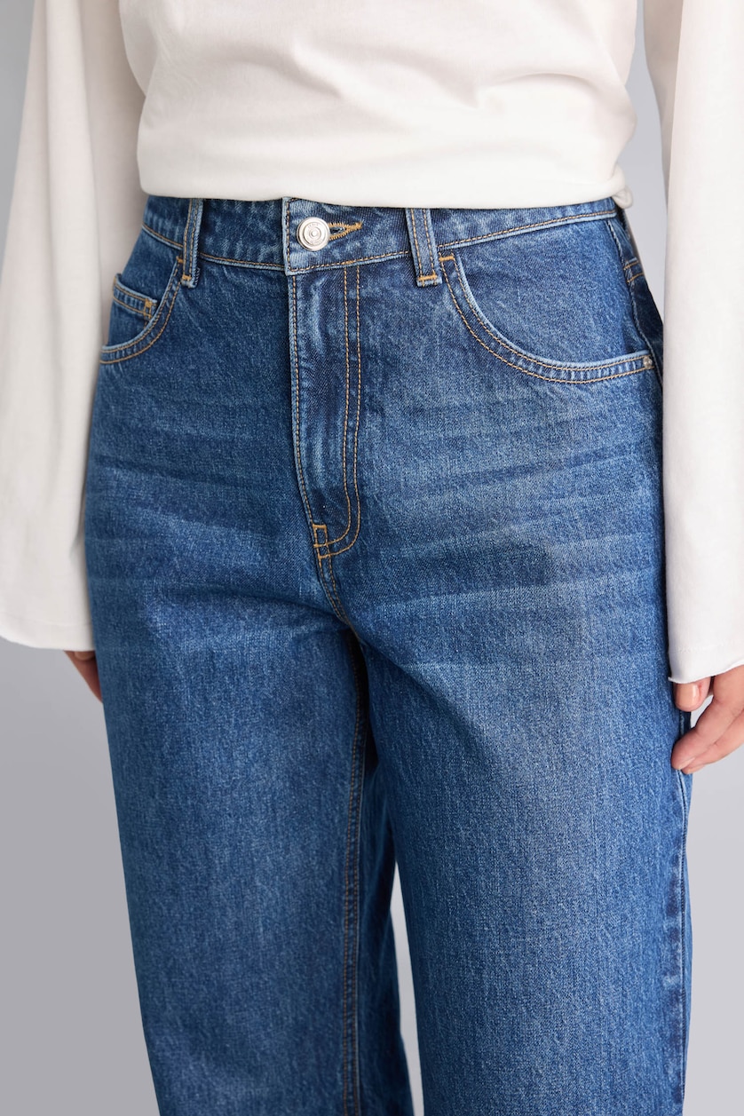 FEMME Bleu Foncé Jean large à taille haute Coupe droite