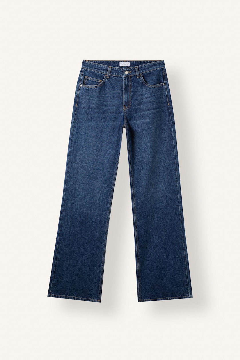 FEMME Bleu Foncé Jean large à taille haute Coupe droite