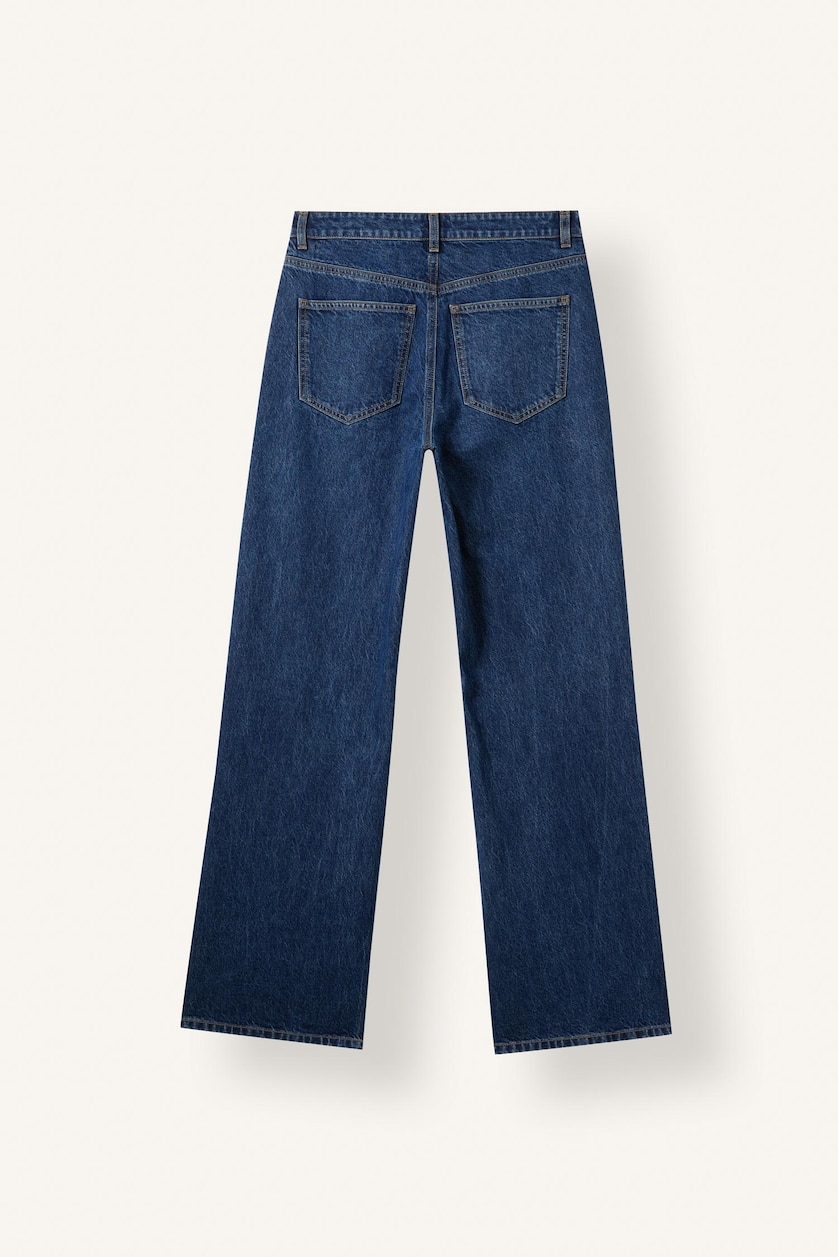 FEMME Bleu Foncé Jean large à taille haute Coupe droite