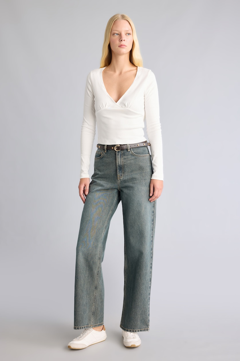 Women Dark Blue High Waist Straight Fit Trousers