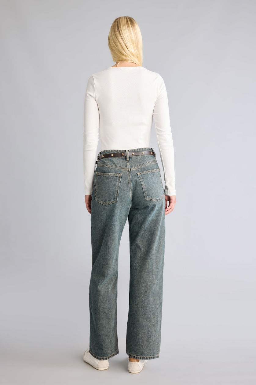 Women Dark Blue High Waist Straight Fit Trousers