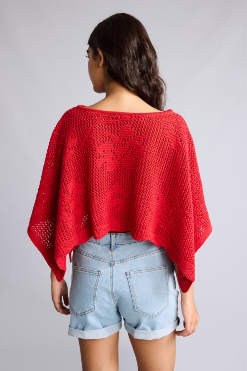 Kadın Kırmızı Oversize Kayık Yaka Panço