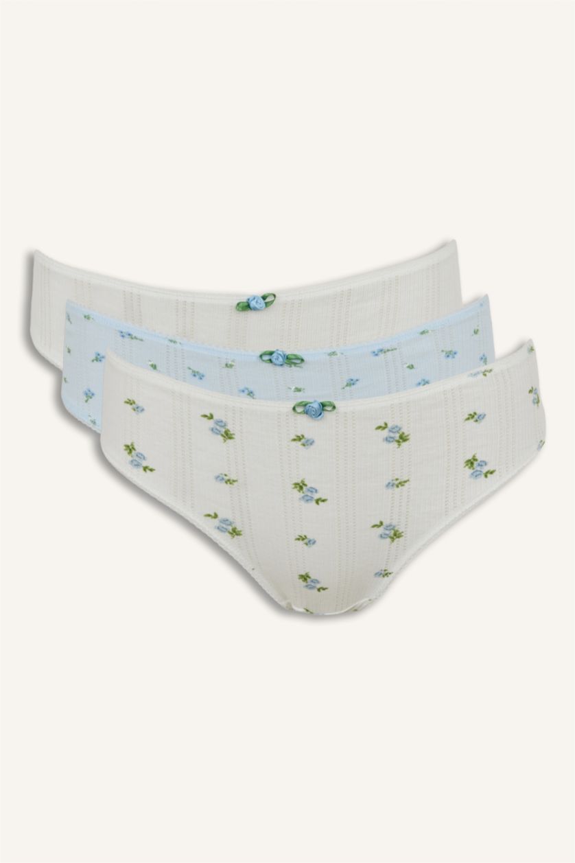 Kadın Açık Mavi Desneli 3'lü Slip Külot