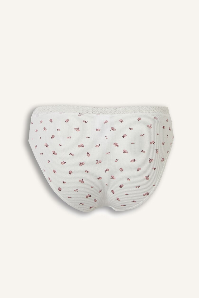 Kadın Ekru Dantel Detaylı Ribana 2'li Slip Külot
