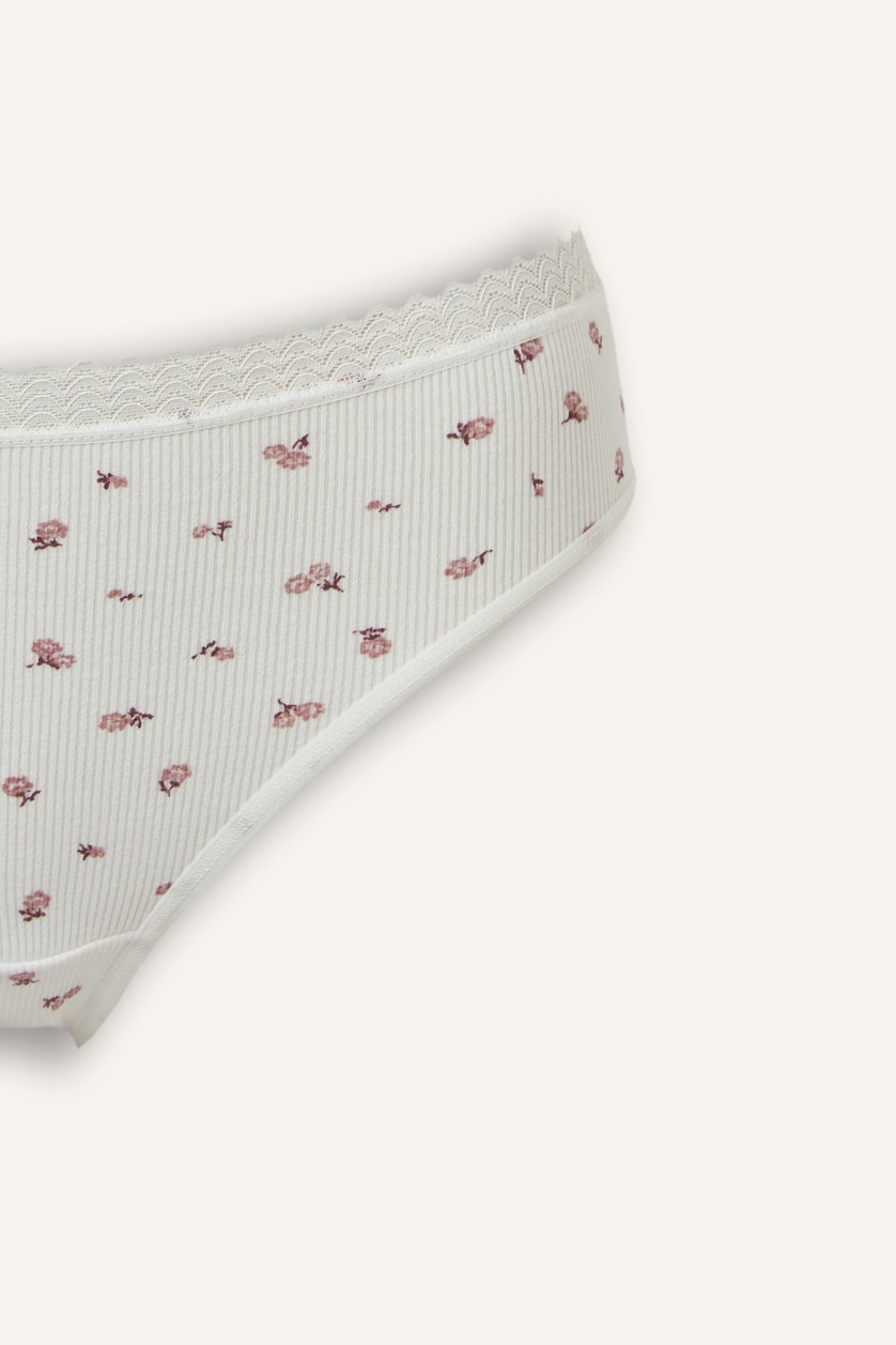 Kadın Ekru Dantel Detaylı Ribana 2'li Slip Külot