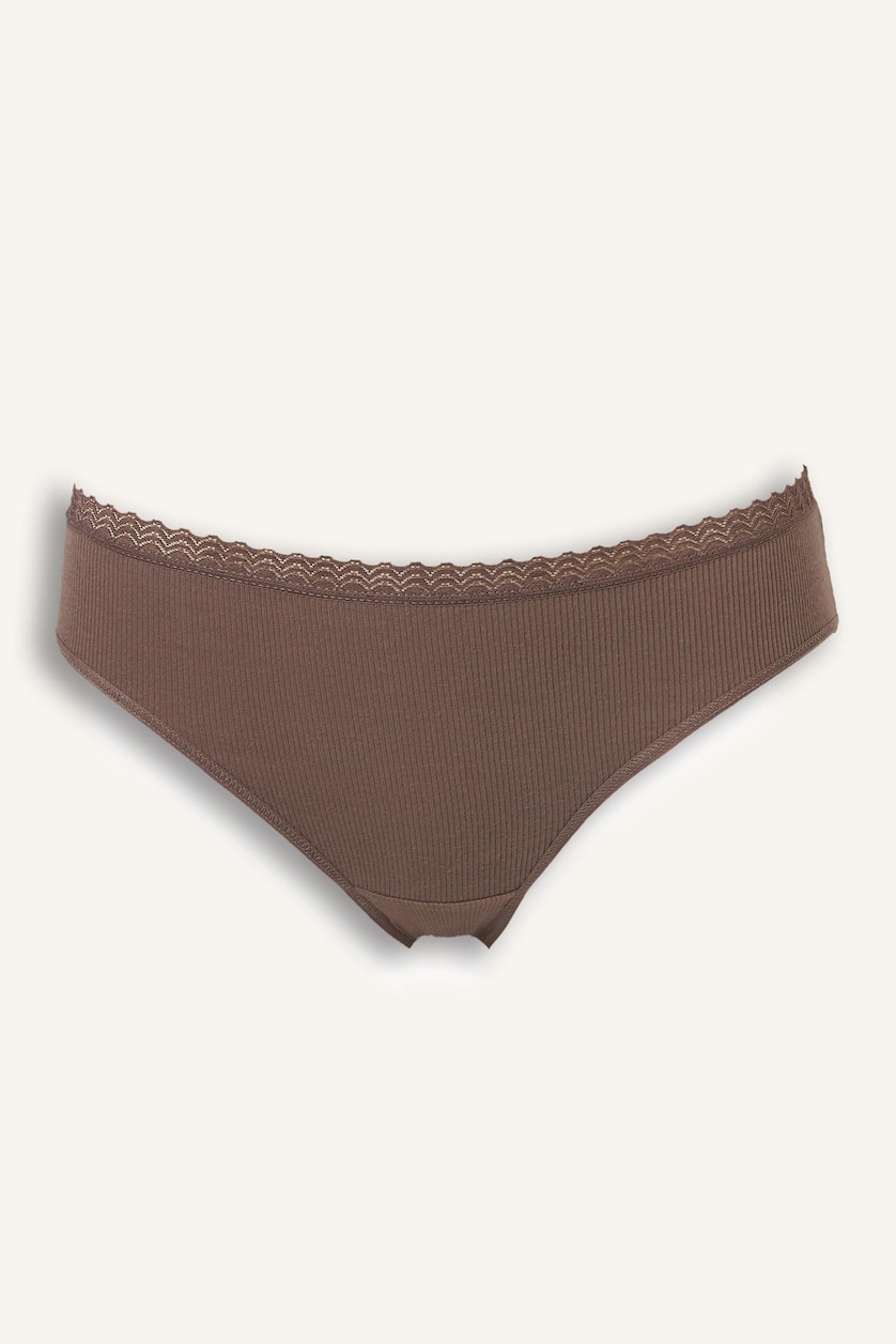 Kadın Ekru Dantel Detaylı Ribana 2'li Slip Külot