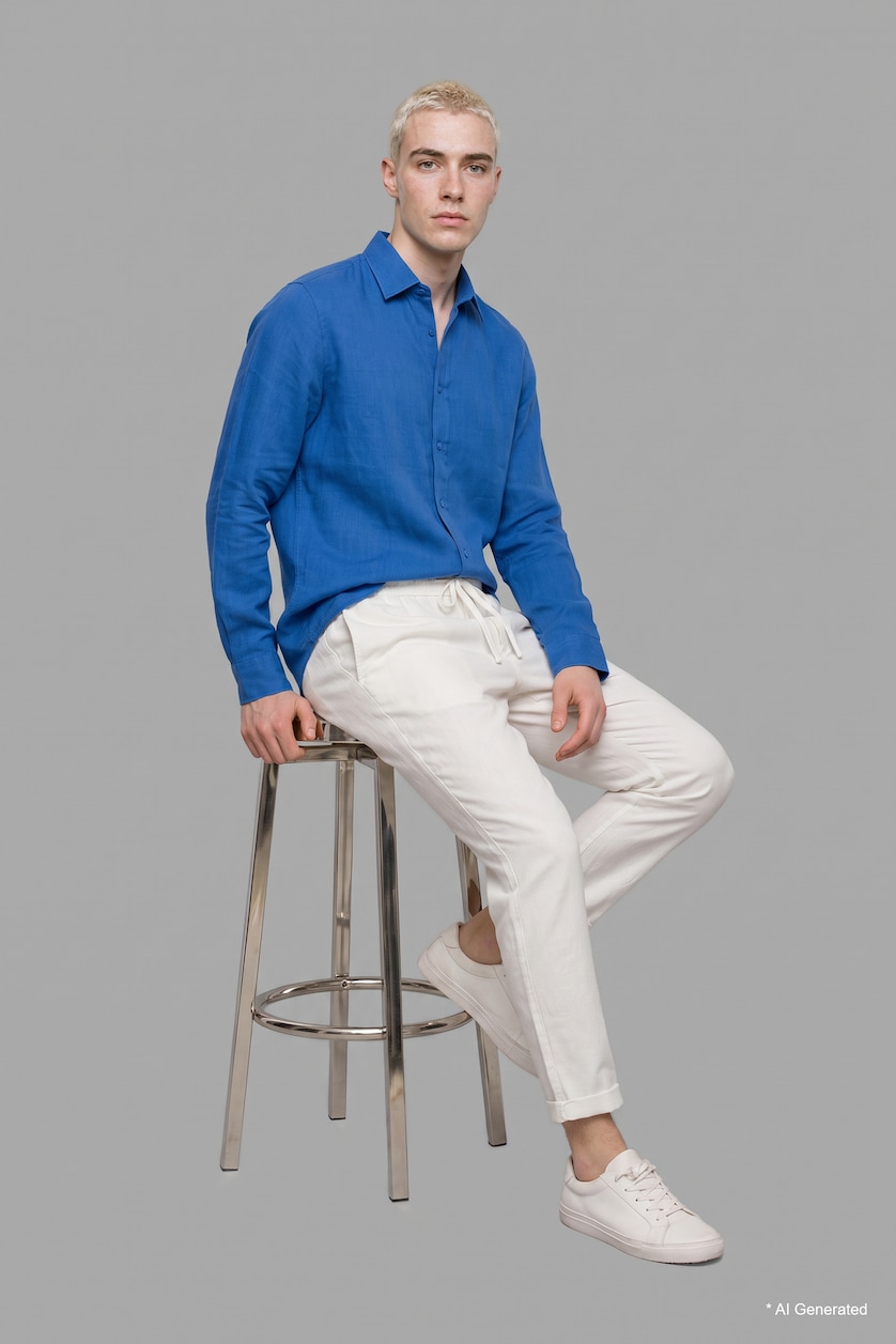 Men Royal Linen Blended Long Sleeve Shirt