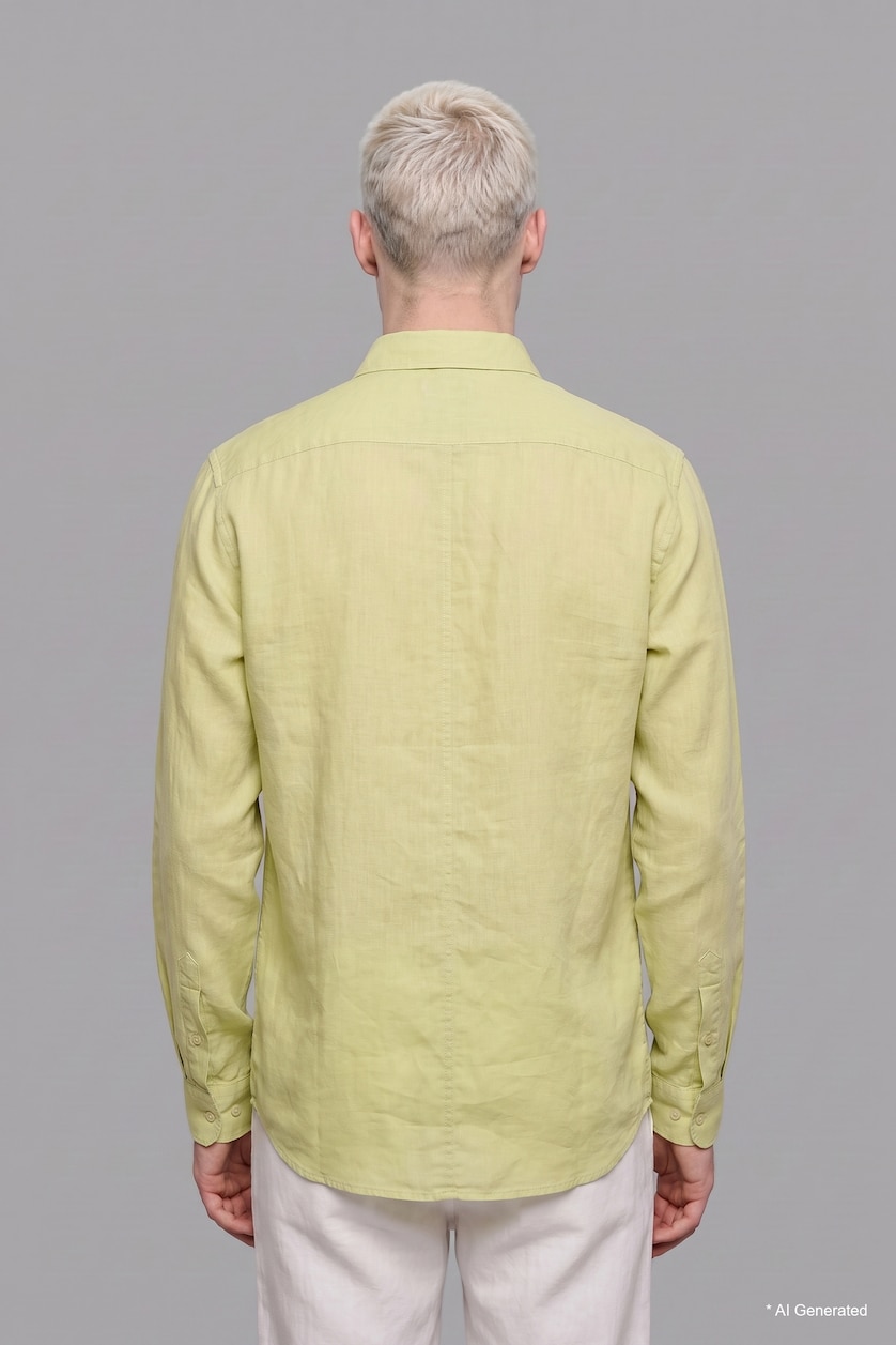 MAN Light Green Linen Blended Long Sleeve Shirt