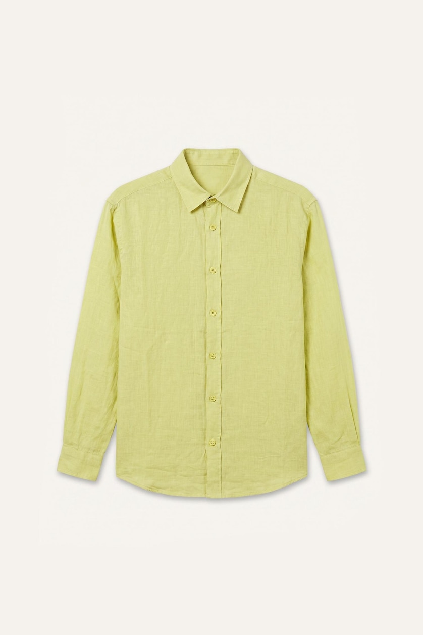 MAN Light Green Linen Blended Long Sleeve Shirt