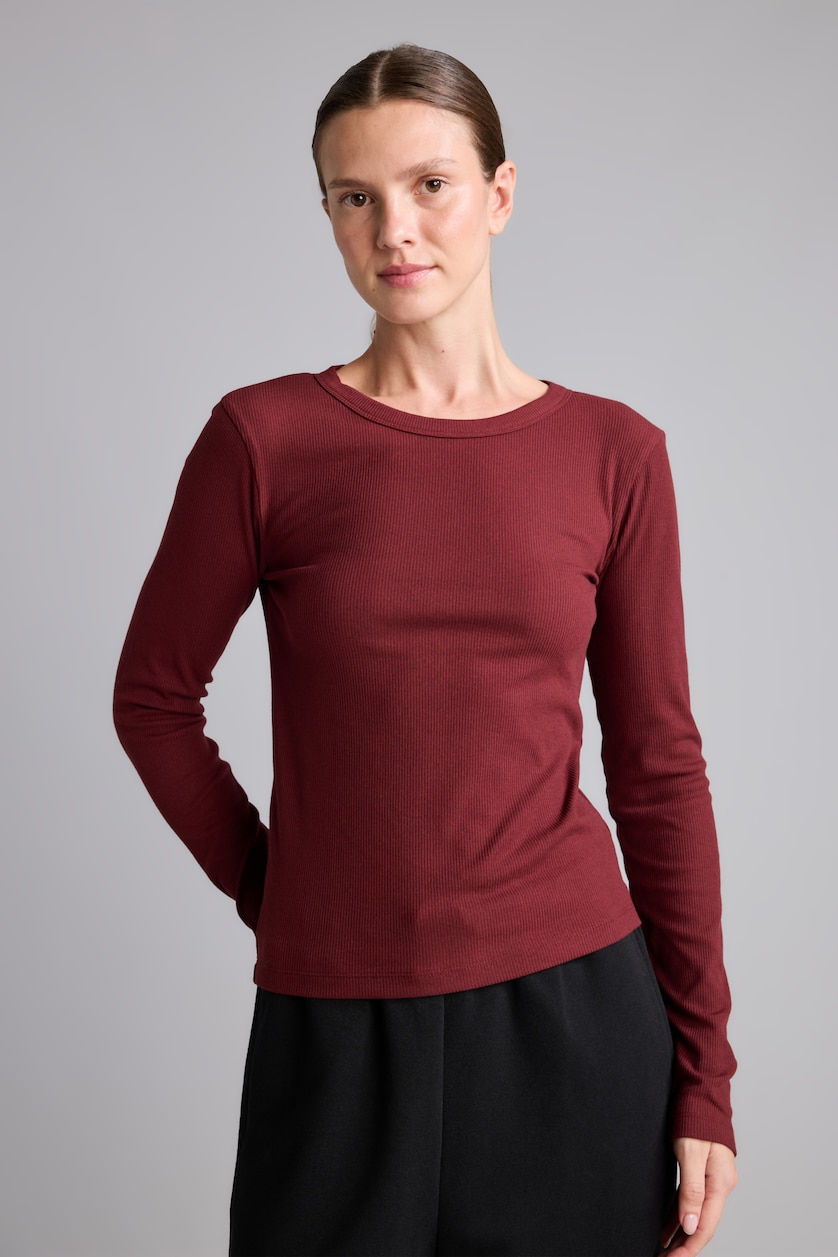 Women Bordeaux Slim Fit Camisole Long Sleeve T-Shirt