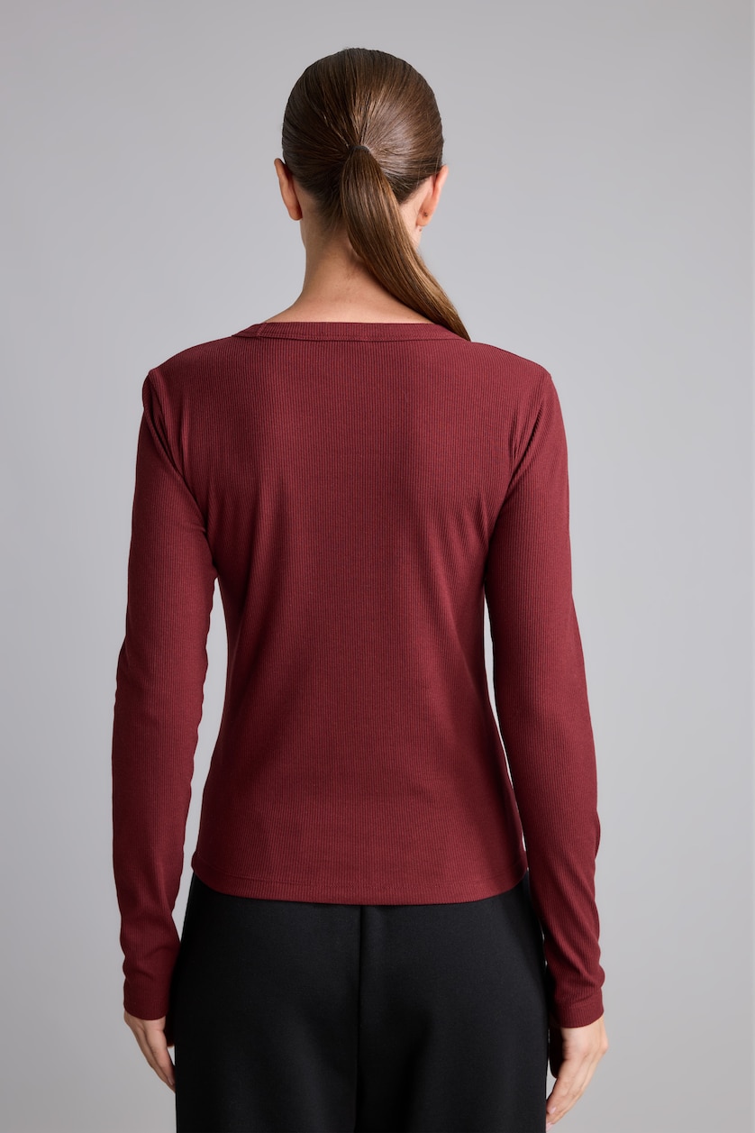Women Bordeaux Slim Fit Camisole Long Sleeve T-Shirt