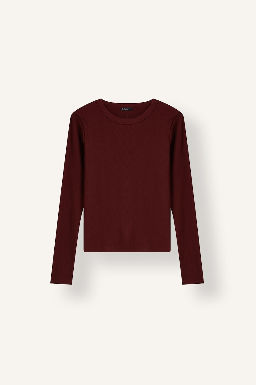 Women Bordeaux Slim Fit Camisole Long Sleeve T-Shirt