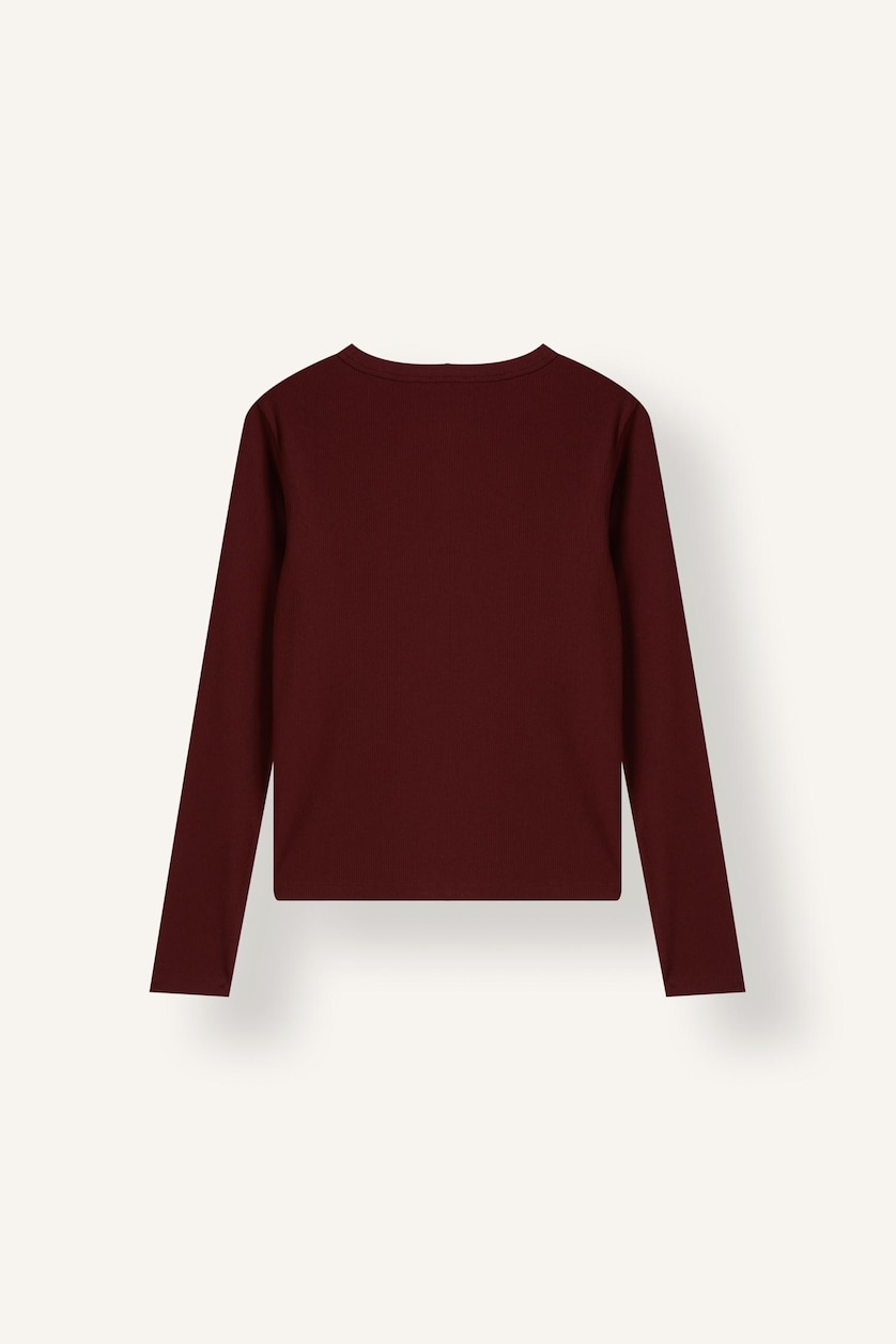 Women Bordeaux Slim Fit Camisole Long Sleeve T-Shirt
