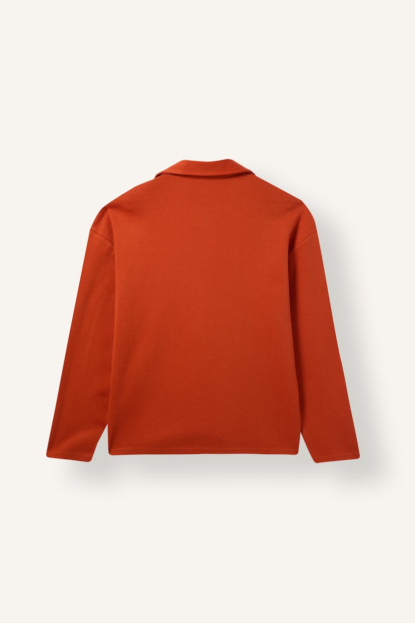 Erkek Koyu Turuncu Boxy Fit Polo Yaka Baskılı Sweatshirt