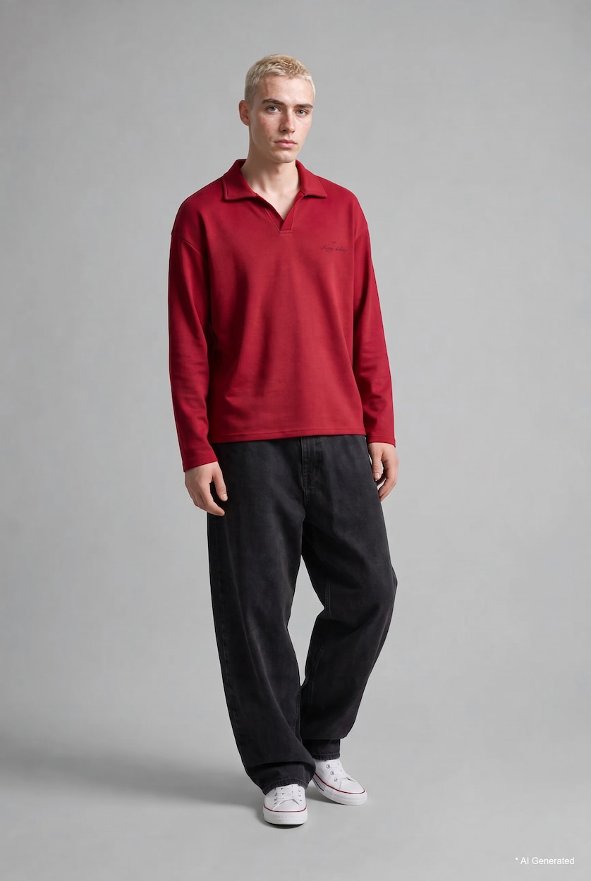 Men Dark Red Boxy Fit Pique Sweatshirt