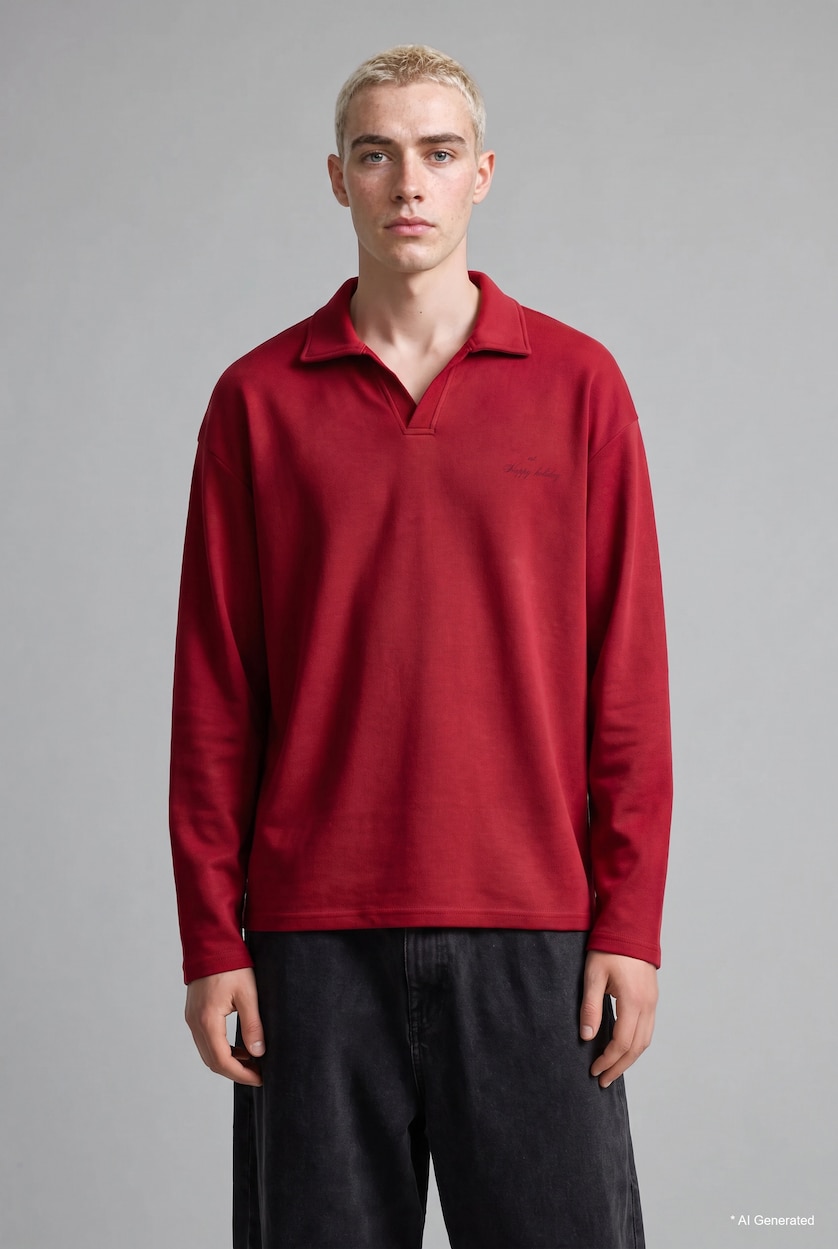 Men Dark Red Boxy Fit Pique Sweatshirt