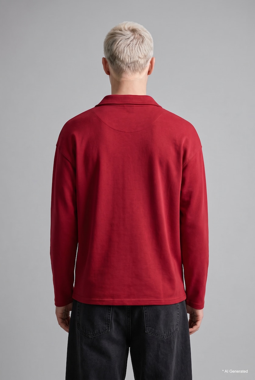 Men Dark Red Boxy Fit Pique Sweatshirt