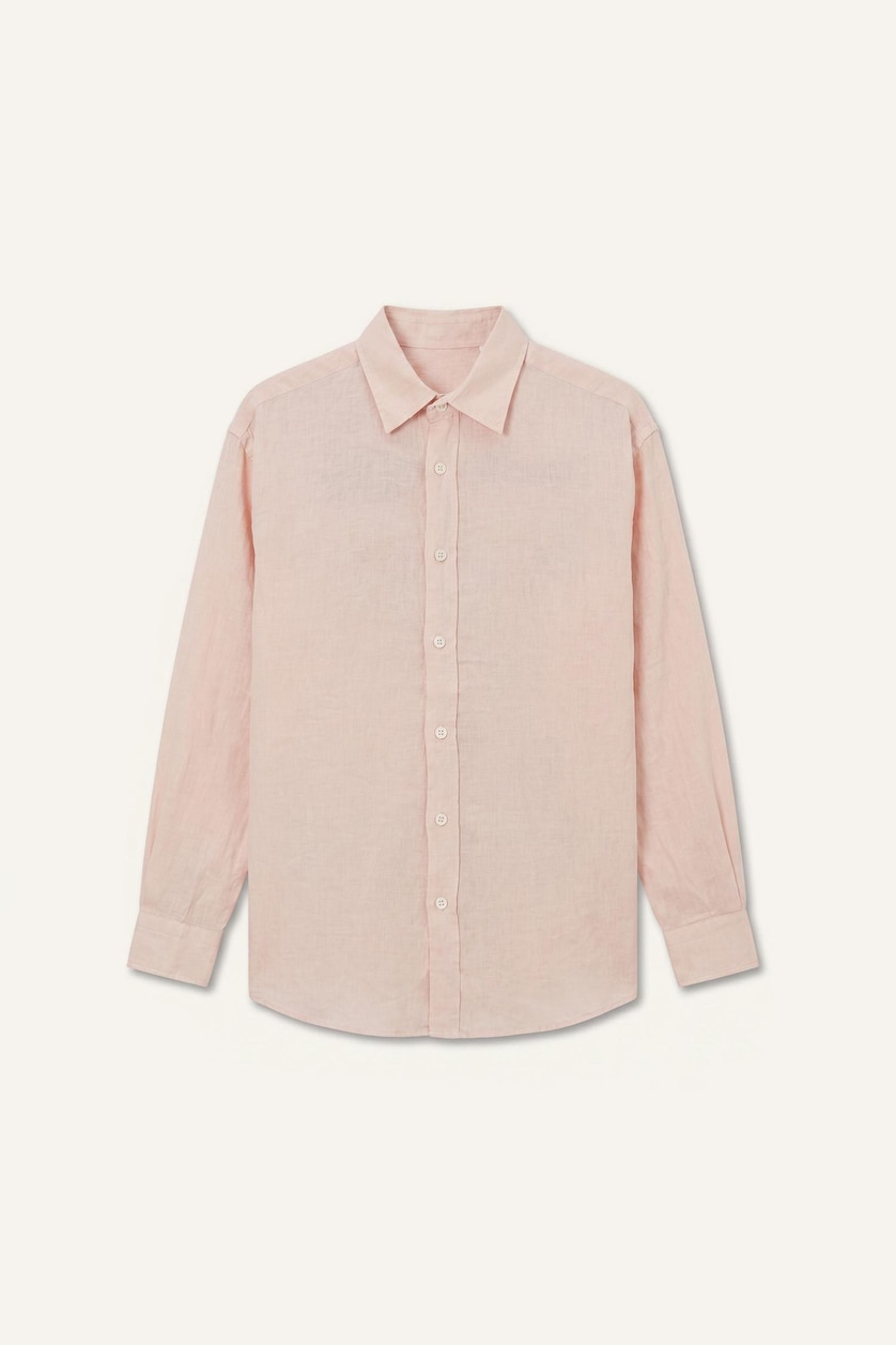 رجالي برتقالي فاتح Relax Fit Linen Blended Long Sleeve Shirt