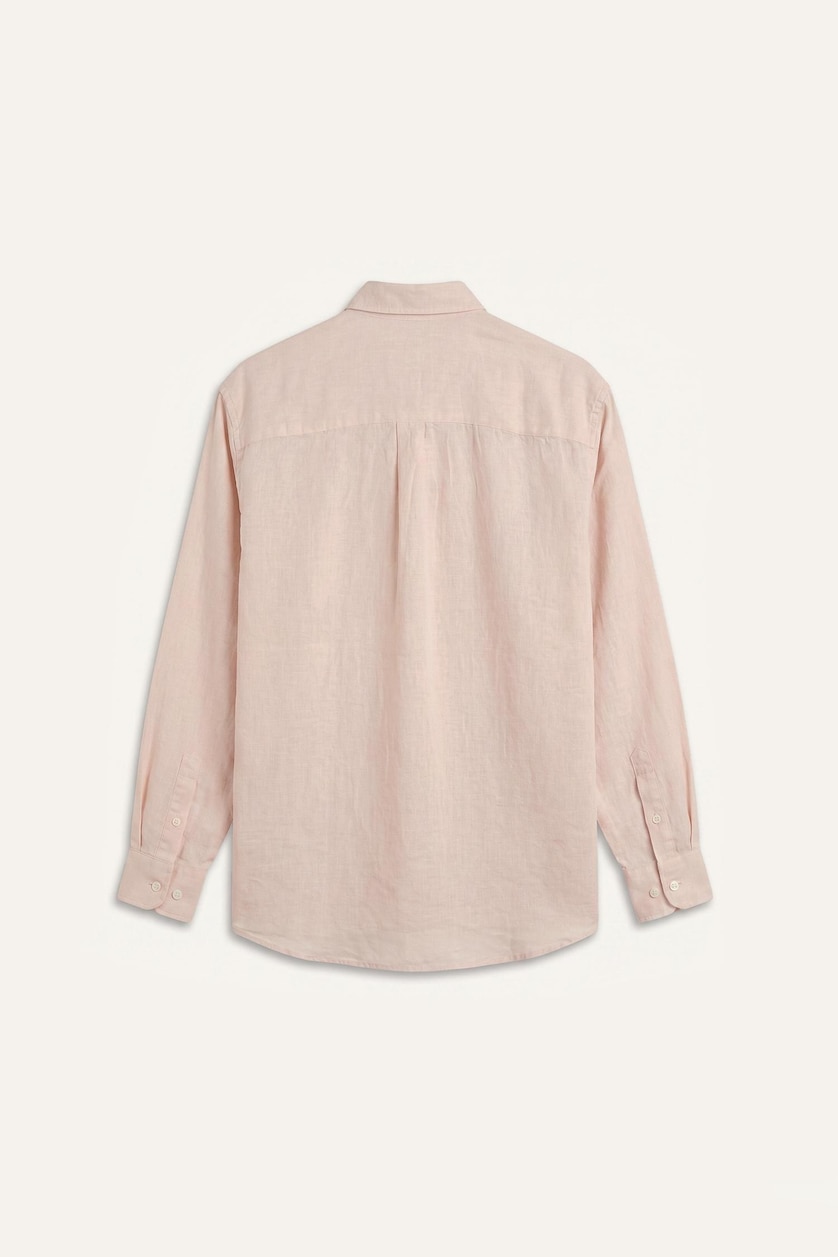 رجالي برتقالي فاتح Relax Fit Linen Blended Long Sleeve Shirt