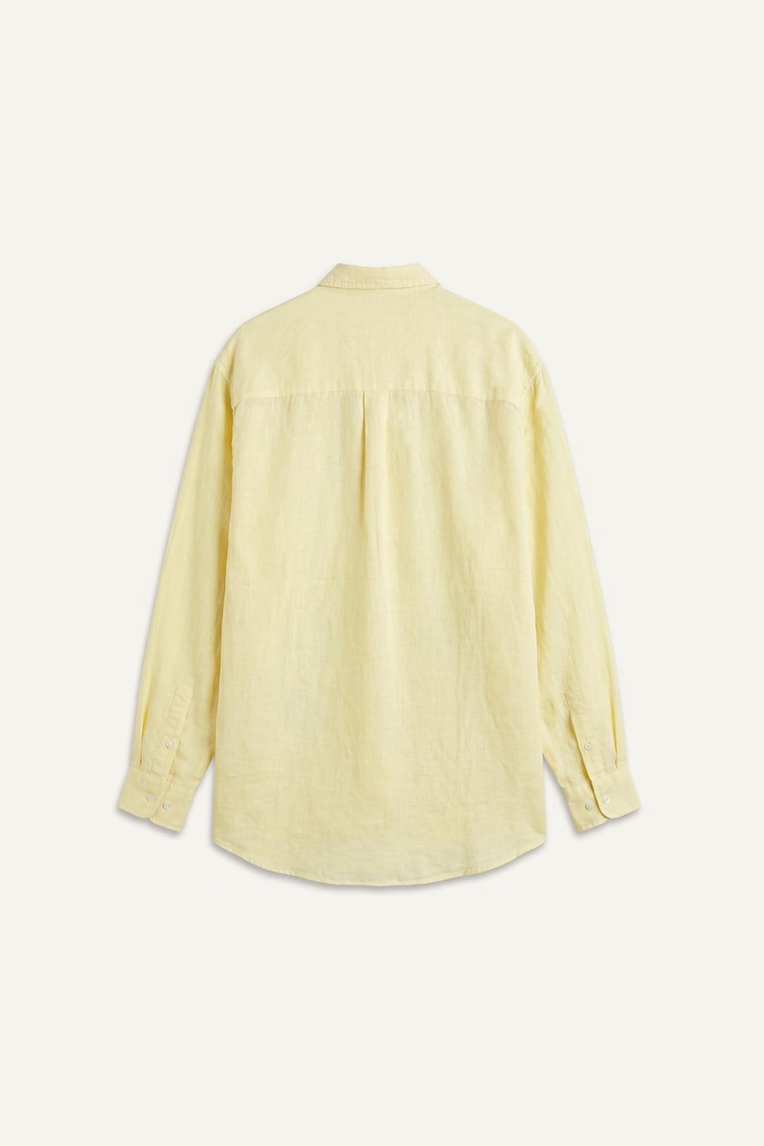 Men Light Yellow Relax Fit Linen Blended Long Sleeve Shirt