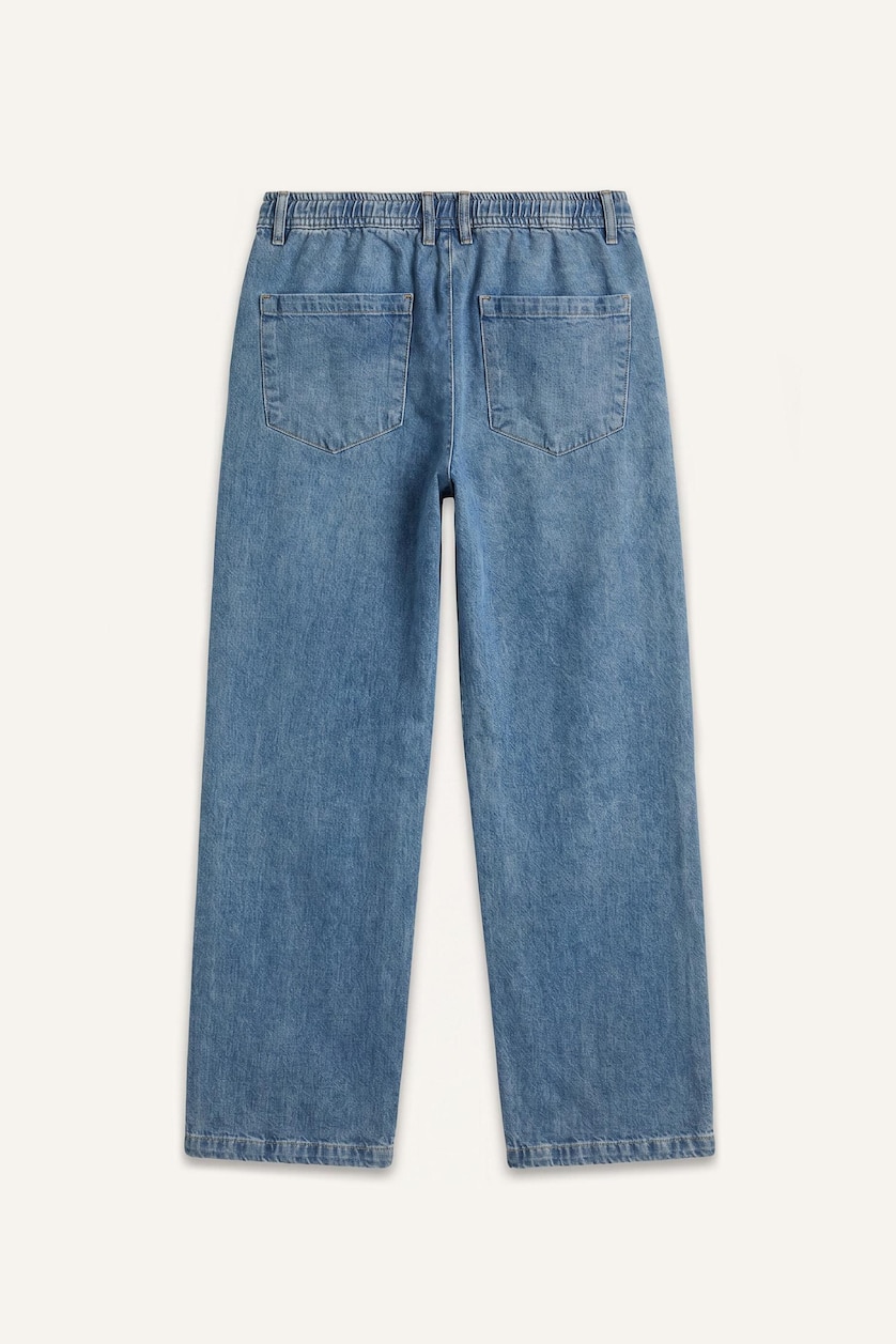 Erkek Mavi %100 Pamuk Yüksek Bel Wide Leg Pantolon