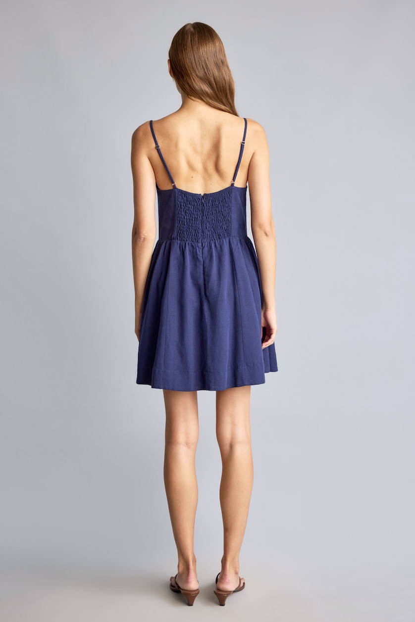 WOMAN NAVY V-Neck Linen Blend Strappy Mini Dress