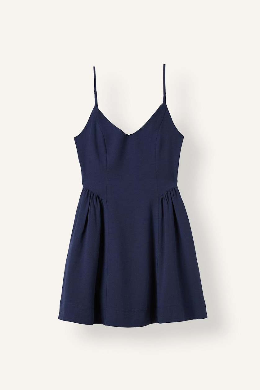 WOMAN NAVY V-Neck Linen Blend Strappy Mini Dress