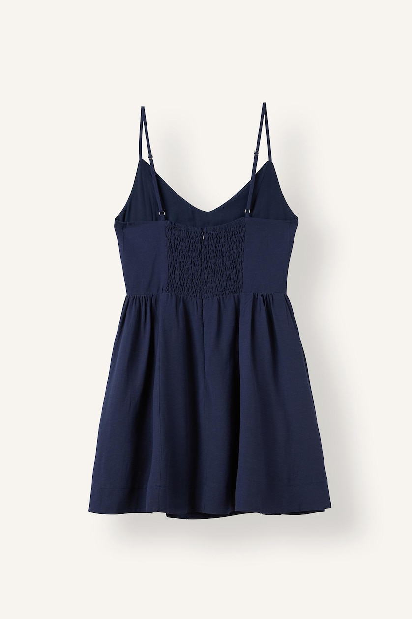 WOMAN NAVY V-Neck Linen Blend Strappy Mini Dress