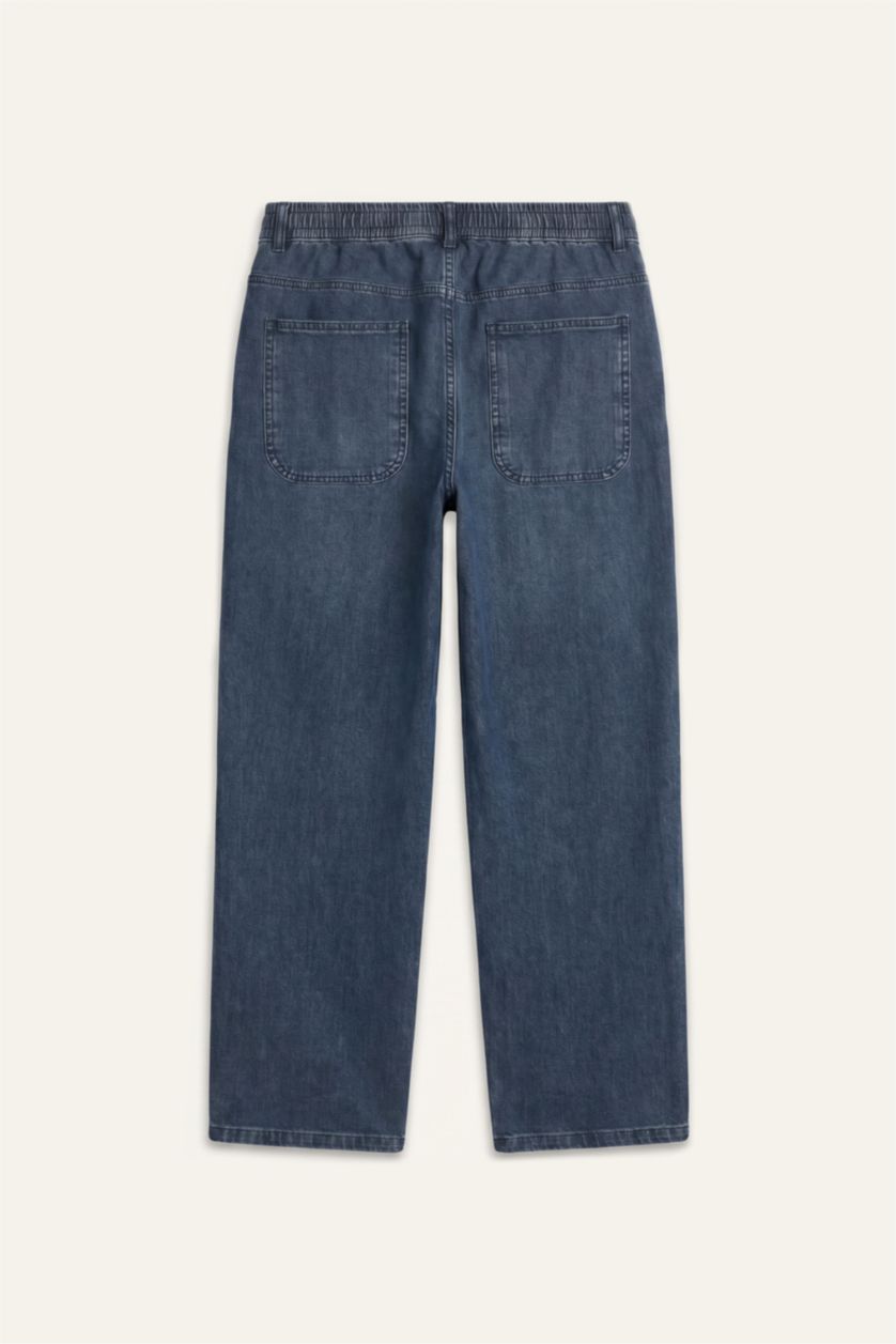 Erkek Koyu Mavi Wide Leg Pantolon