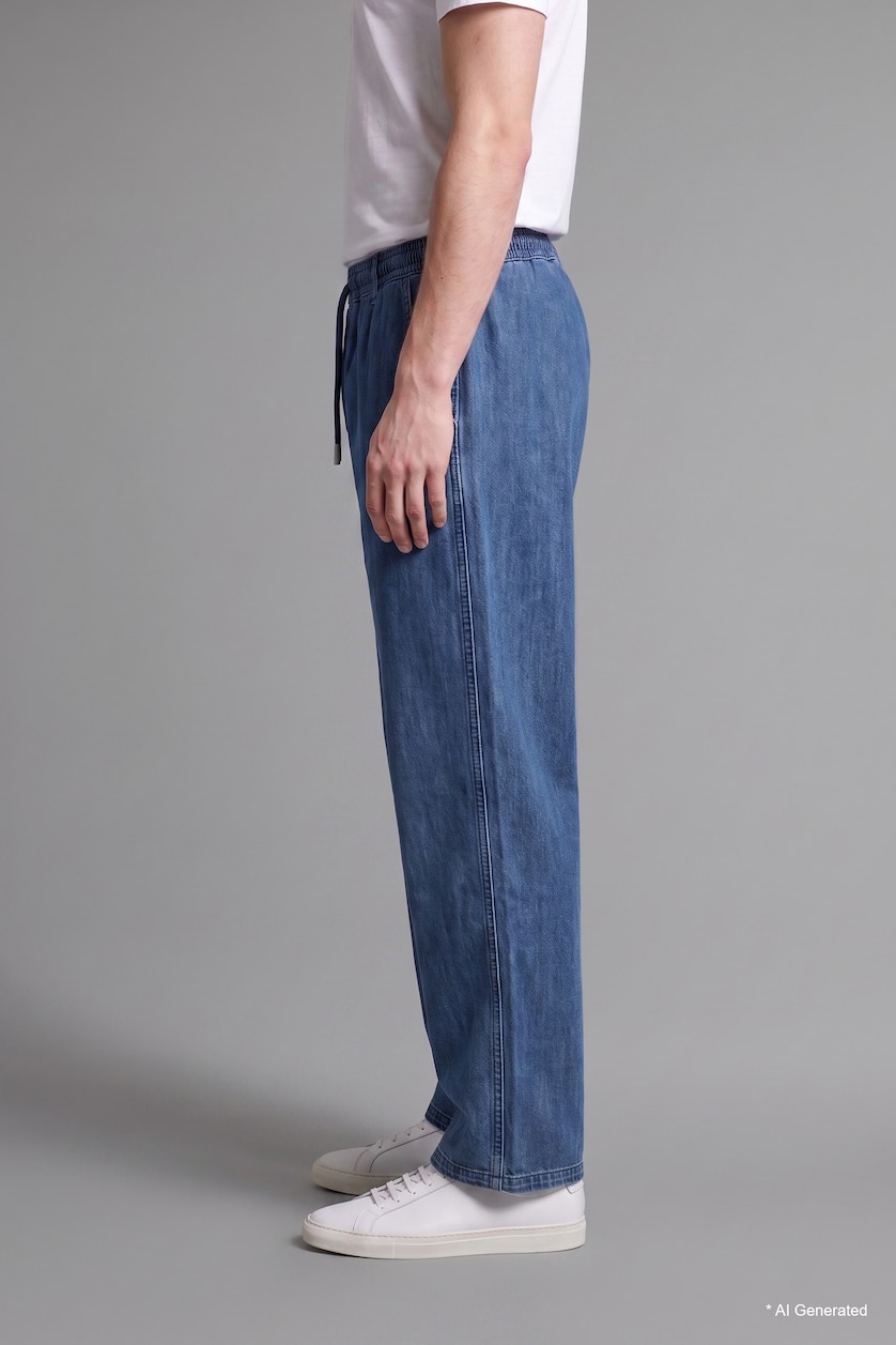 Men Dark Blue Wide Leg Trousers