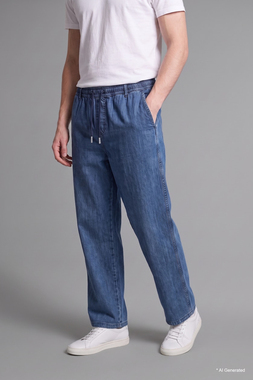 Men Dark Blue Wide Leg Trousers