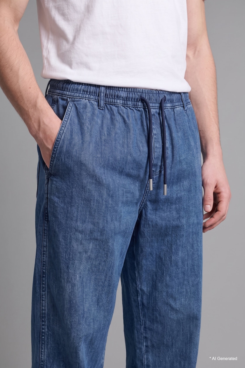 Men Dark Blue Wide Leg Trousers