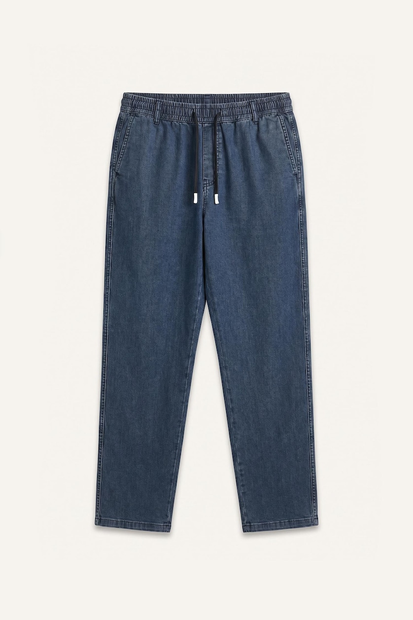 Men Dark Blue Wide Leg Trousers