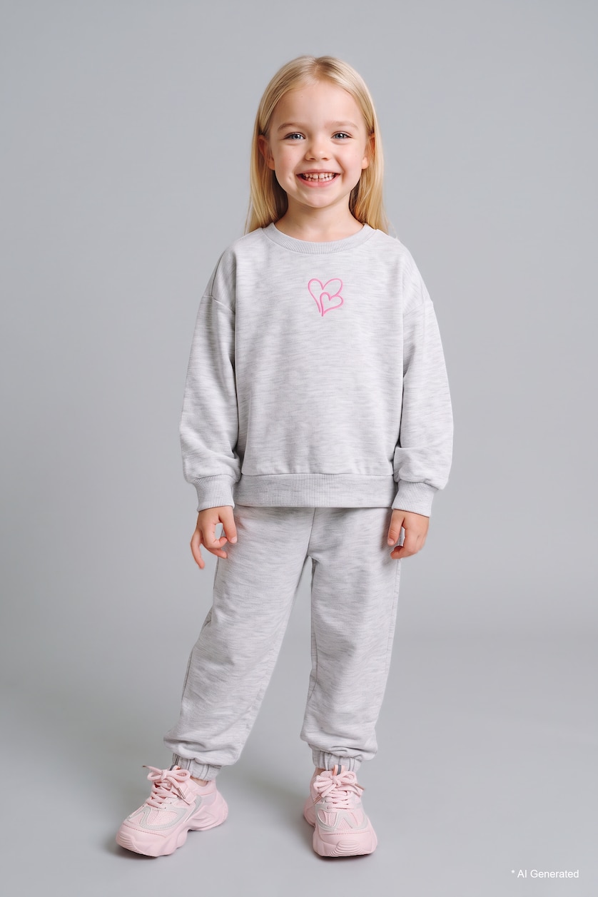 Baby Girls Light Grey Melange Woman 2 piece Relax Fit Animal Set