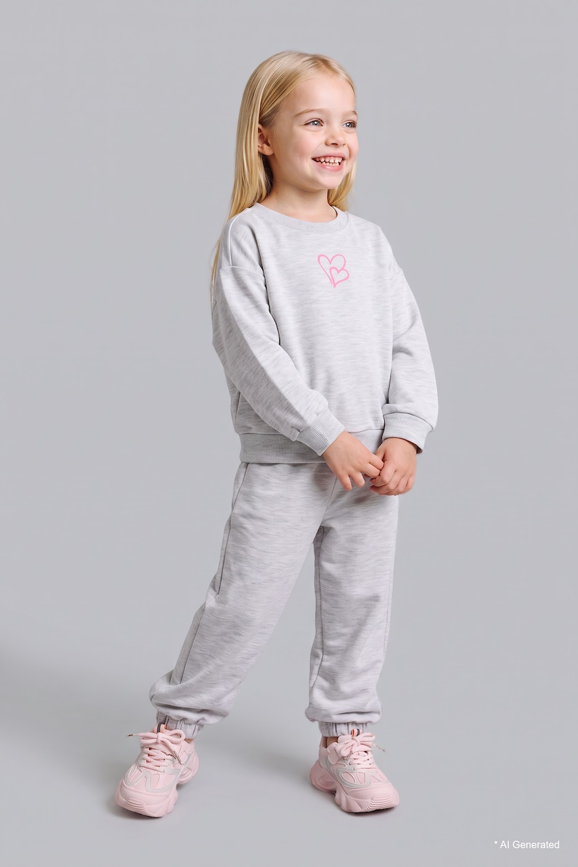 Baby Girls Light Grey Melange Woman 2 piece Relax Fit Animal Set