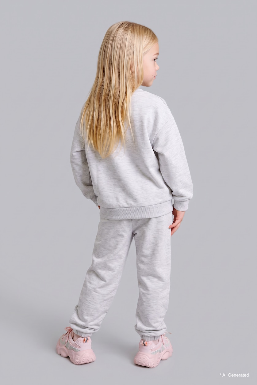 Baby Girls Light Grey Melange Woman 2 piece Relax Fit Animal Set