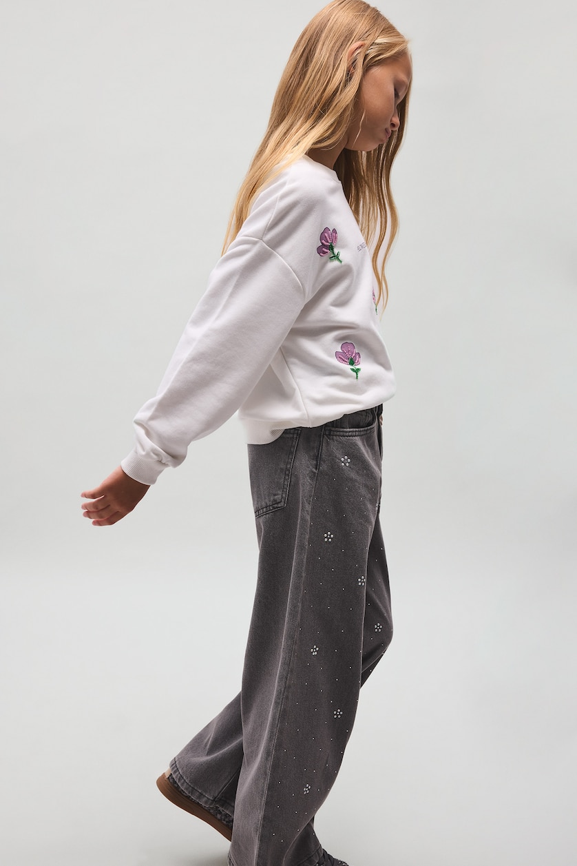 Young Girls - Teen Girls Light Grey Girl 90s Wide Leg Printed Trousers