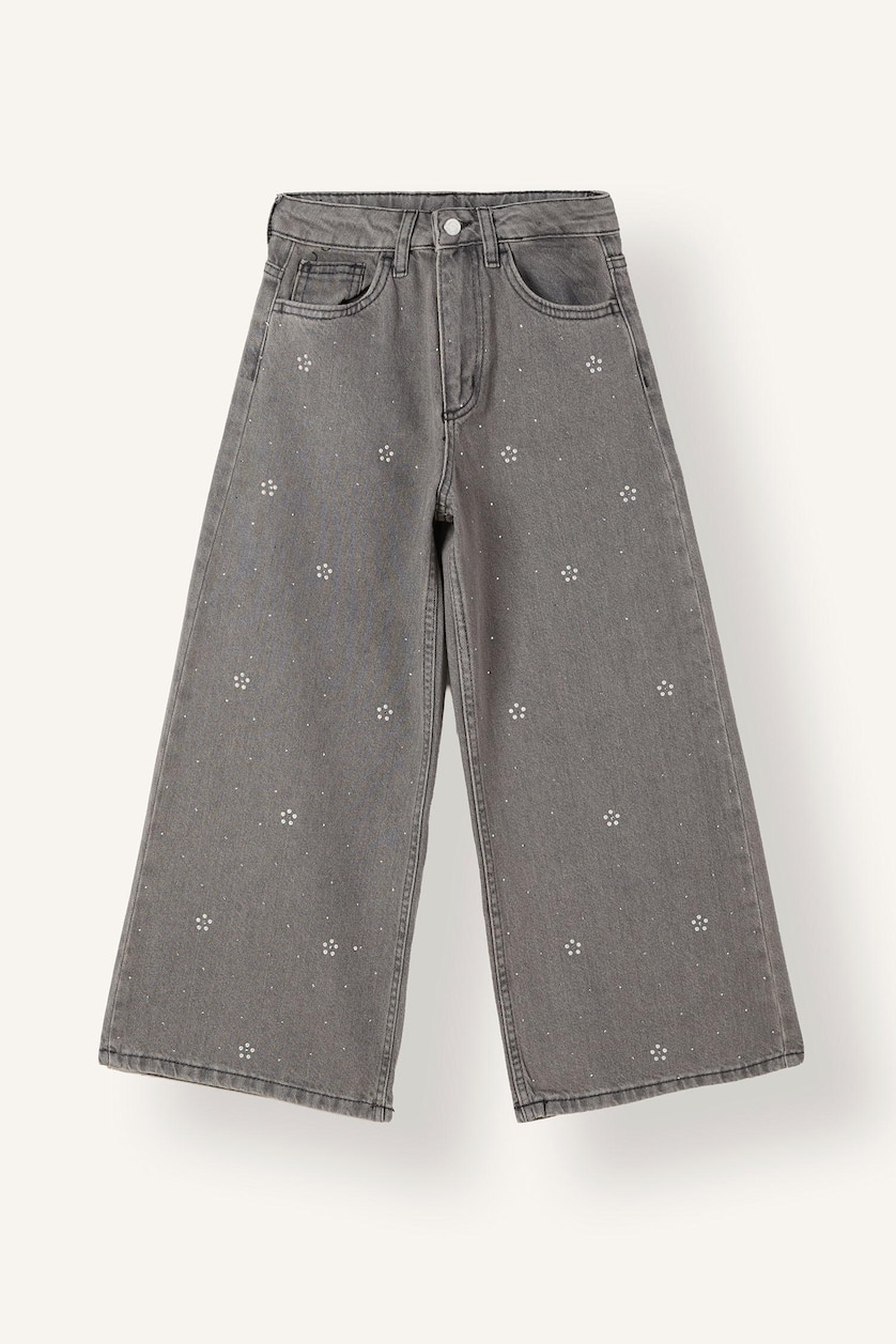 Young Girls - Teen Girls Light Grey Girl 90s Wide Leg Printed Trousers